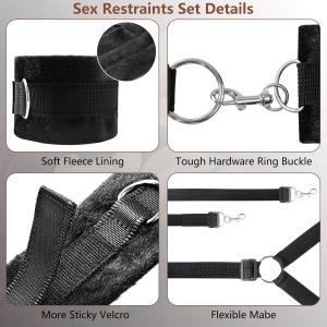 BDSM Bondage Kit for Couples - Bed Restraints Set with Handcuffs, Blindfold & Tickler | Beginner SM Toys